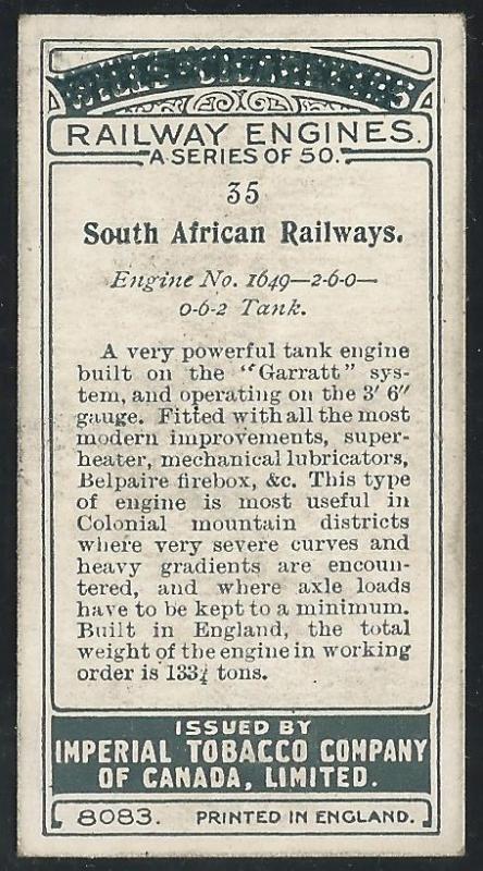 Canada 1930s Train | Imperial Tobacco Company Railway Engines Cigarettes Card