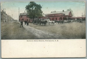 PORTSMOUTH NH RAILROAD STATION RAILWAY TRAIN DEPOT ANTIQUE POSTCARD