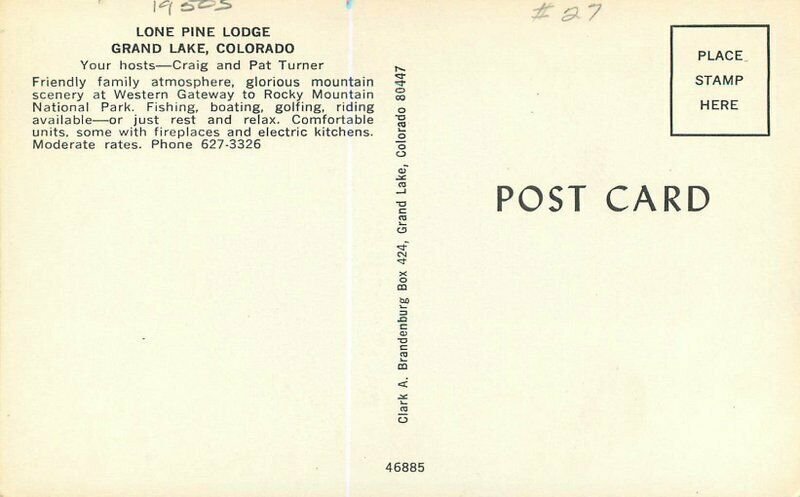 Colorado Grand Lake Lone Pine Lodge interior 1950s Brandenburg Postcard 22-5257