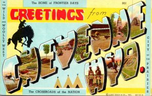 Wyoming Greetings From Cheyenne Large Letter Linen