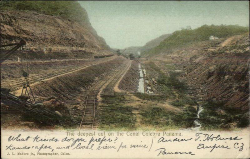 Panama Canal Culebra Deepest Cut 1908 Used Postcard