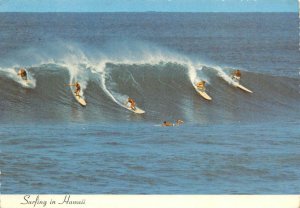 SURFING IN HAWAII Surfers Surfboards c1960s Continental Vintage Postcard