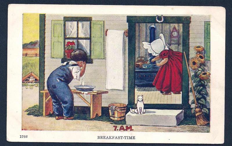 Sunbonnet Girl 'breakfast time 7AM' unused c1907