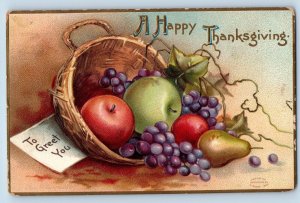 Holyoke Massachusetts MA Postcard Thanksgiving Fruits On Basket Embossed 1914