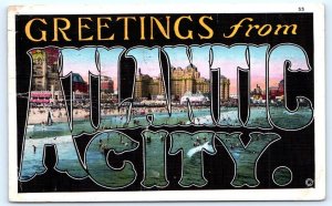 Greetings From ATLANTIC CITY ~ Beach & Buildings ~ Large Letter 1935 Postcard