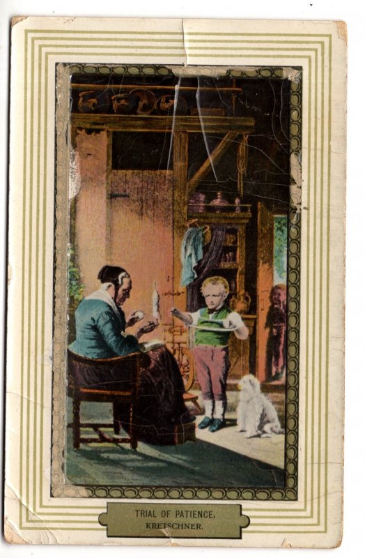 Trial of Patience, Boy Holding Wool, Grandmother Knitting, Used 1910 New York