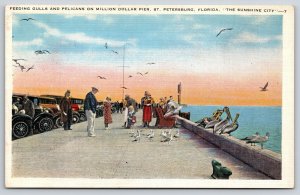 St Petersburg Florida~Million Dollar Pier~Seagulls~Pelicans~People~Cars~Linen PC