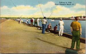 Vtg Point Pleasant Beach New Jersey NJ Fishing at Inlet 1950s Linen Postcard