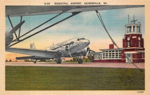 MUNICIPAL AIRPORT GAINESVILLE GEORGIA AIRPLANE AVIATION ADV. POSTCARD (1940s)
