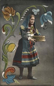 Norge Norway Beautiful Woman Costume Art Nouveau Border c1910 Postcard #3