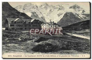 Old Postcard The Dauphine Lautaret (2075 m) The Hotels and Human glacier