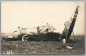 WWI ERA GERMAN AIRPLANE WRECK ANTIQUE REAL PHOTO POSTCARD RPPC