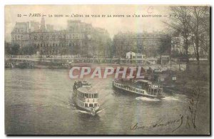 Old Postcard The Seine Paris Hotel de Ville and the tip of the Ile Saint Louis