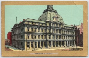 Vintage Post Office St. Louis MO Linen Postcard by Ullman Gold Border