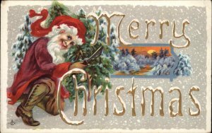 Christmas Stecher Ser 250E Santa Claus or Elf with Knife Vintage Postcard