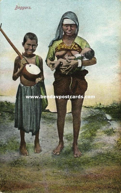 Native Beggars, Breast Feeding, Music Instrument (1910s)