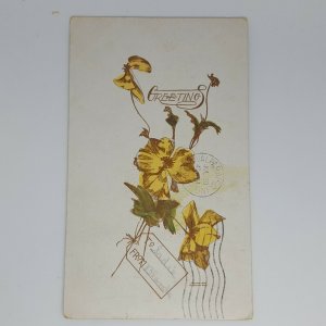 postcard Greeting - Posted Monticello to Valparaiso yellow flower sadie blanche