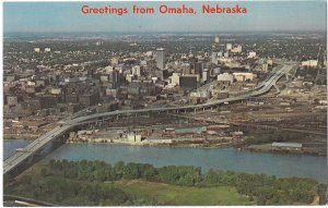 Greetings from Omaha Nebraska Aerial View of Downtown