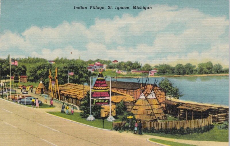 Michigan St Ignace Indian Village Curteich sk2708