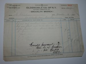 1924 Oldsmobile Co of NY Brooklyn New York Repairs Letterhead