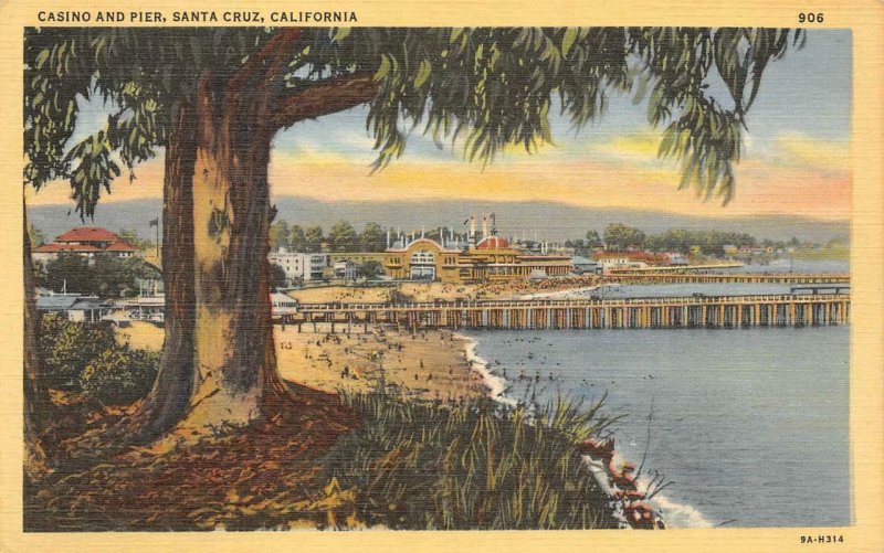 Casino & Pier SANTA CRUZ, CA Beach c1940s Linen Vintage Postcard