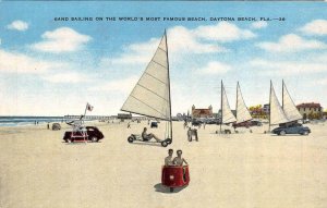 DAYTONA BEACH, Florida FL   SAND SAILING  Kids~Carts With Sails  1948 Postcard