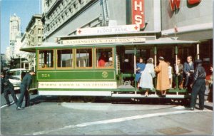 Postcard Transit San Francisco Cable Car on turntable at Market, Powell and Eddy