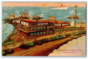 c1950 Cliff House Seal Rocks Restaurant Classic Cars San Francisco CA Postcard