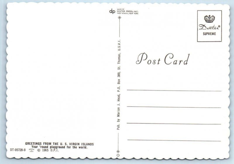 U.S. VIRGIN ISLANDS ~ ST. JOHN, St. Thomas, St. Croix  4x6  Map Postcard 1965