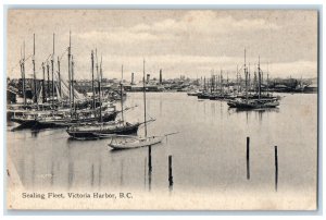 c1905 Sealing Fleet Victoria Harbor British Columbia Canada Unposted Postcard