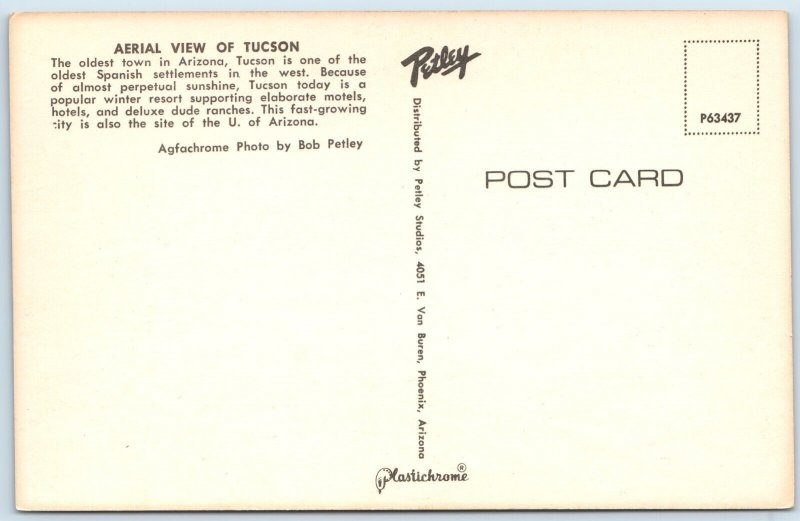 c1960s Tucson AZ Birds Eye Aerial Air Downtown View Hotel Parking Garage PC A241
