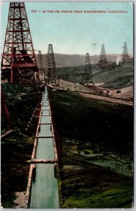 California-CA, In The Oil Fields Near Bakersfield, Derricks, Vintage Postcard