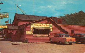 New Buffalo, Michigan LOG CABIN BARBEQUE Roadside Stasinos 1966 Vintage Postcard