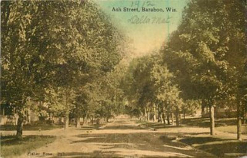 1912 BARABOO, WISCONSIM Ash Street POSTCARD 1087