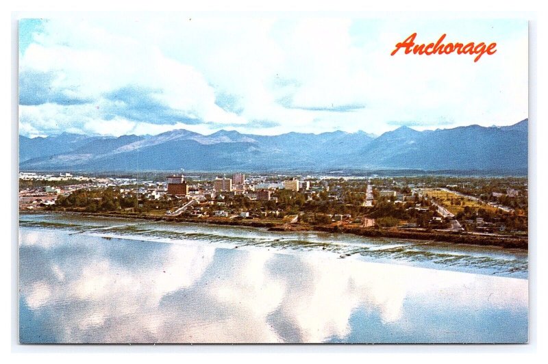 Anchorage Alaska Dramatic View Postcard Between Sea & Mountains