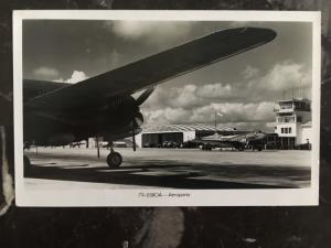 1940 Mint Lisbon Portugal Airport RPPC postcard Aircraft hangars Runway
