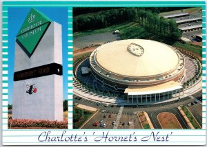 VINTAGE CONTINENTAL SIZE POSTCARD AERIAL OF CHARLOTTE'S HORNETS NEST COLISEUM