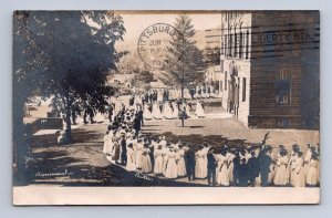 RPPC MAY DAY PROCESSIONAL MANSFIELD PENNSYLVANIA BATES REAL PHOTO POSTCARD 1911