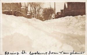 Portland ME Spring Street From Vaughan St. Snow! 1923 RPPC Real Photo Postcard