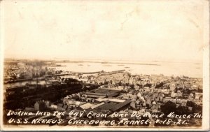 Real Photo Postcard Looking Into Bay Fort Du Roule USS Nereus Cherbourg France