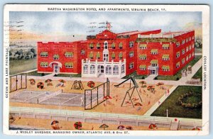 1939 VIRGINIA BEACH MARTHA WASHINGTON HOTEL APARTMENTS WESLEY GARDNER POSTCARD