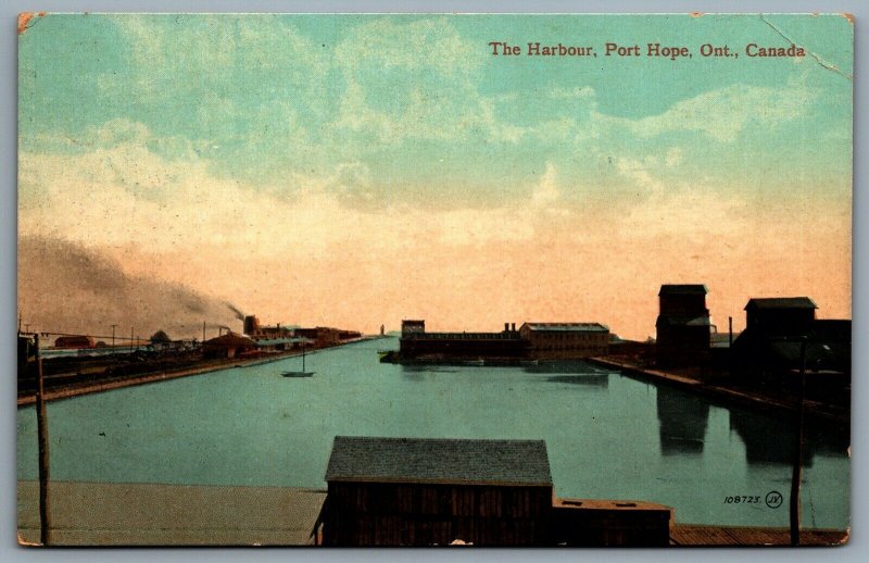 Postcard Port Hope Ontario c1917 The Harbour Split Ring Cancel to Kendal ONT