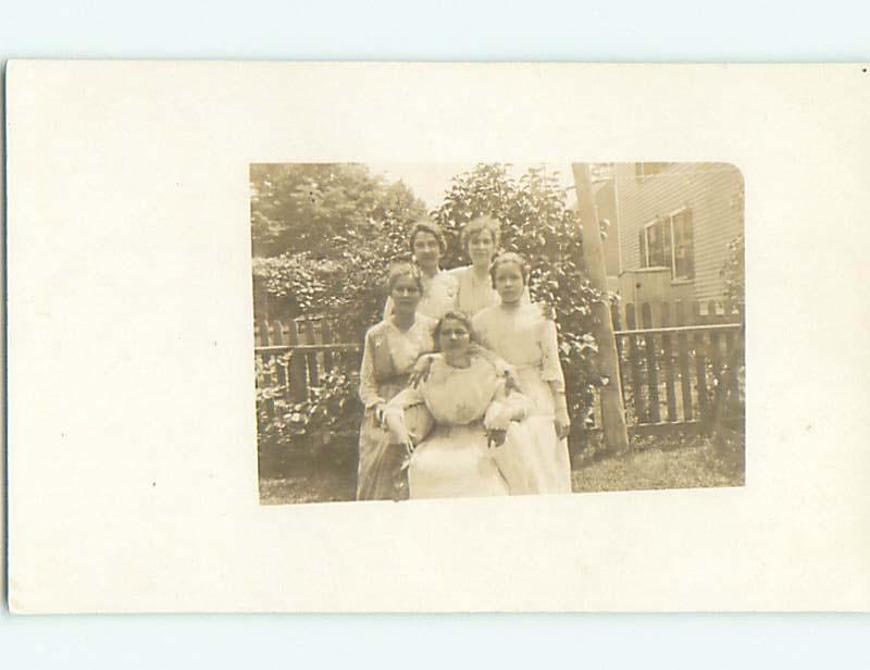 Pre-1920 rppc FIVE PRETTY GIRLS IN GROUP SHOT BY PICKET FENCE r6463