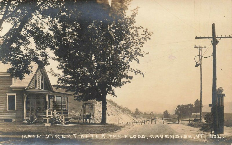 Cavendish VT Main Street After The Flood Real Photo Postcard