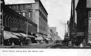 Walnut Street Looking East Des Moines Iowa 1910c postcard