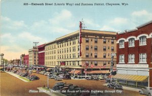 Cheyenne Wyoming 1940s Postcard Sixteenth Street Lincoln Highway Plain Hotel