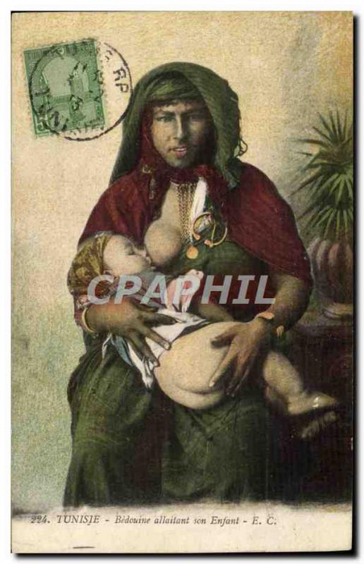 Old Postcard Eastern Beauty Tunisia Tunisia Bedouine breastfeeding her child