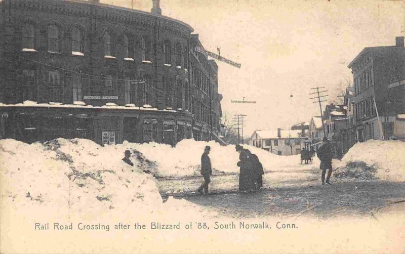 Railroad Crossing Blizzard 1888 South Norwalk Connecticut Rotograph postcard