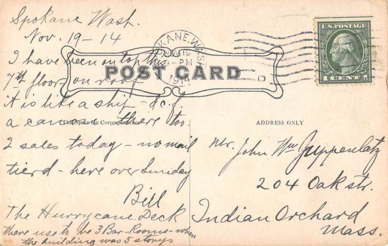 Spokane Washington Hotel Coeur D'alene Steamship on 7th Floor Postcard JG236693