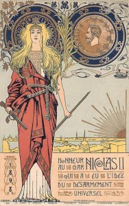 CZAR NICHOLAS II RUSSIA FRANCE WOMAN DISARMAMENT ART NOUVEAU ROSSI POSTCARD 1899